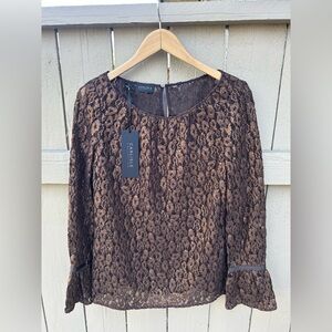 NWT Carlisle Collection Metallic Lace Embroidered Long Sleeve Blouse Sz 8